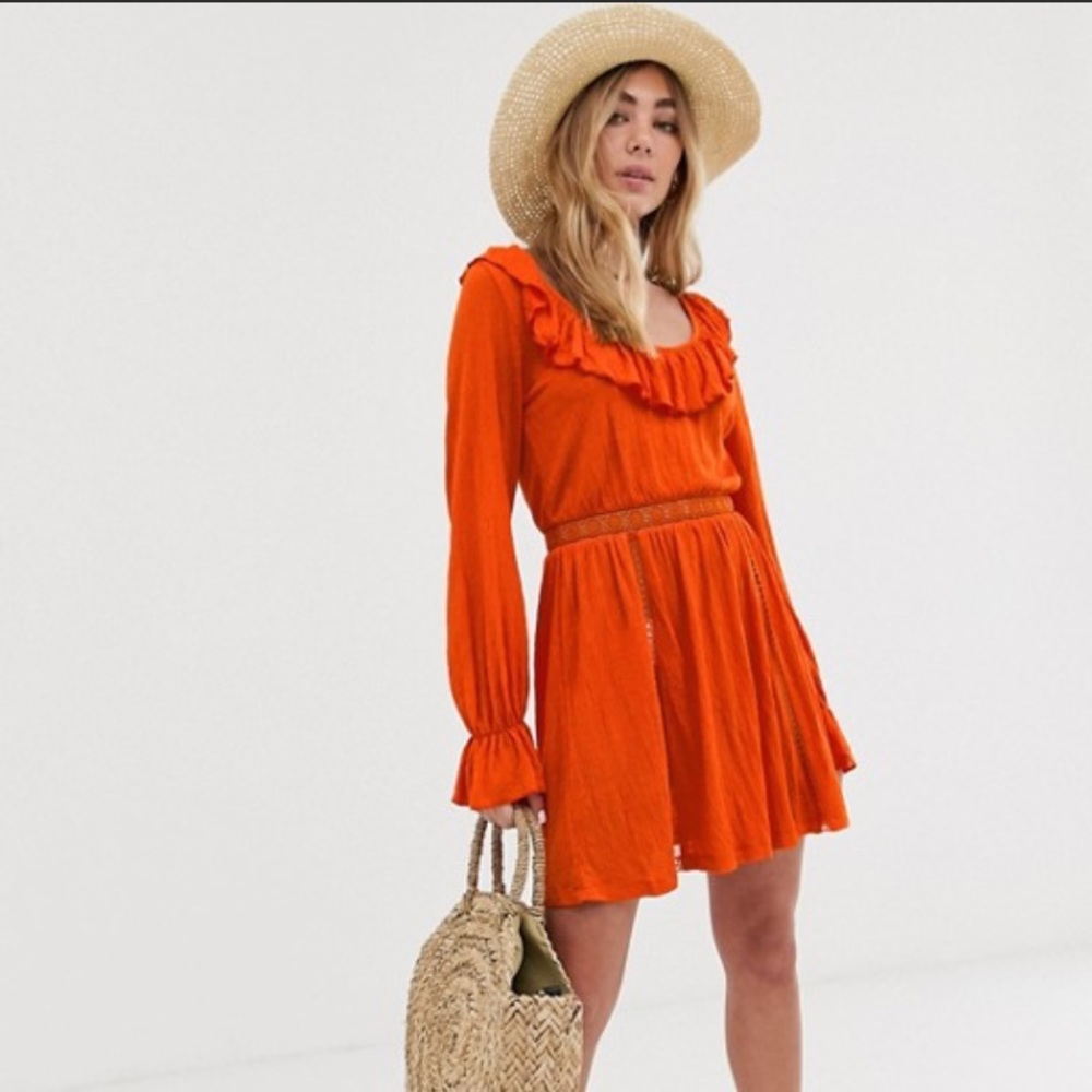 ASOS Design Extreme Scoop Neck Sundress Lace Trim